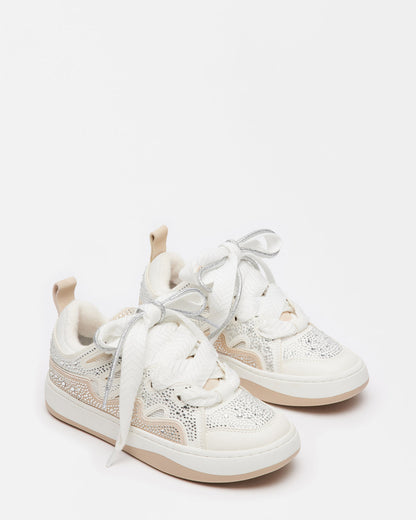 ROARING White Rhinestones Low-Top Lace-Up Sneaker | Women's Sneakers - Steve Madden