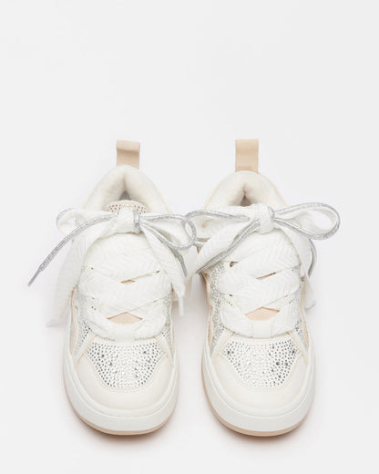 ROARING White Rhinestones Low-Top Lace-Up Sneaker | Women's Sneakers - Steve Madden