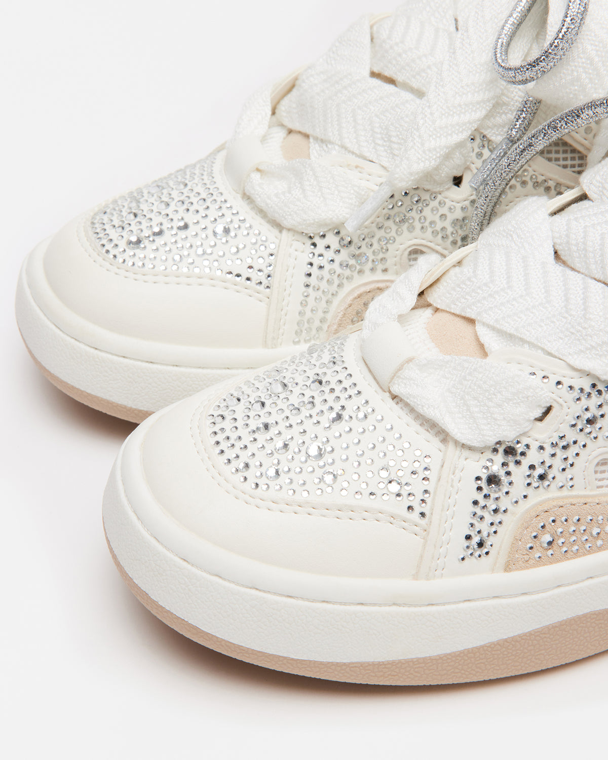 ROARING White Rhinestones Low-Top Lace-Up Sneaker | Women's Sneakers - Steve Madden