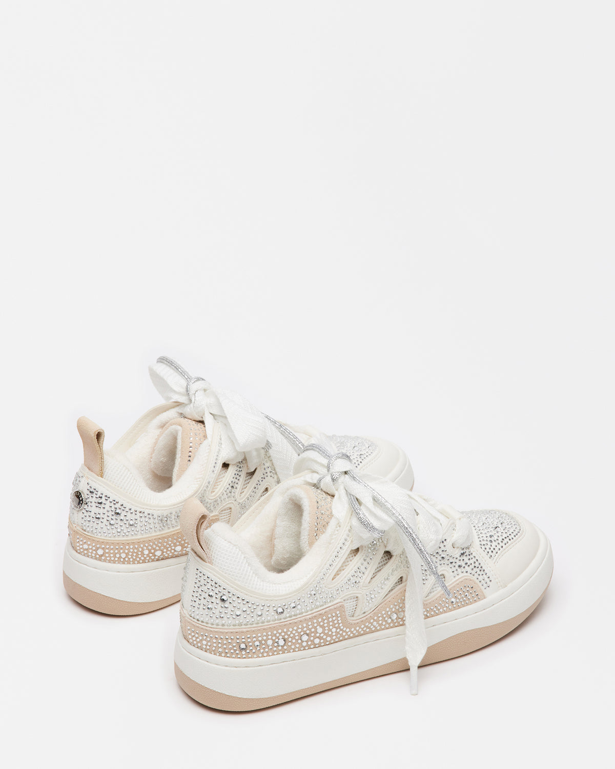 ROARING White Rhinestones Low-Top Lace-Up Sneaker | Women's Sneakers - Steve Madden