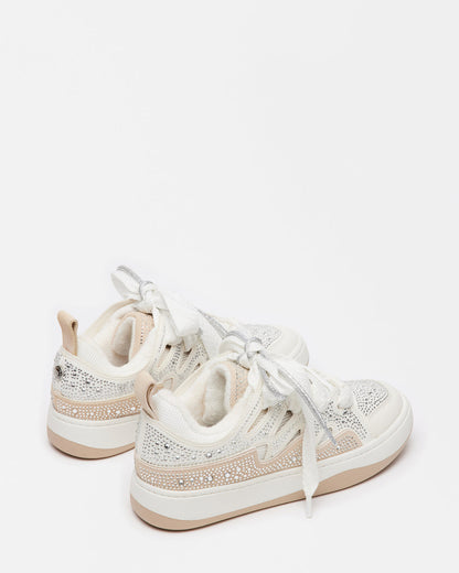 ROARING White Rhinestones Low-Top Lace-Up Sneaker | Women's Sneakers - Steve Madden