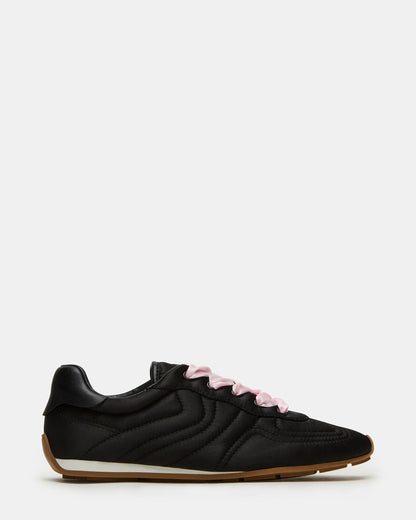 ABBI Black Satin Low-Top Lace-Up Women's Sneaker - Steve Madden