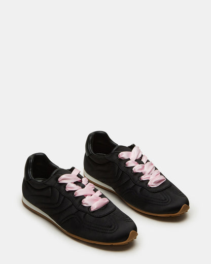 ABBI Black Satin Low-Top Lace-Up Women's Sneaker - Steve Madden