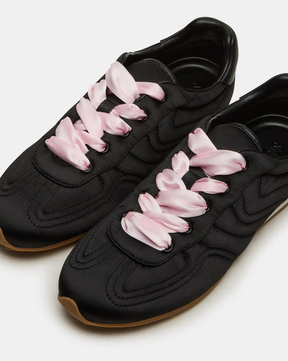 ABBI Black Satin Low-Top Lace-Up Women's Sneaker - Steve Madden