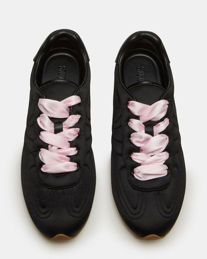 ABBI Black Satin Low-Top Lace-Up Women's Sneaker - Steve Madden