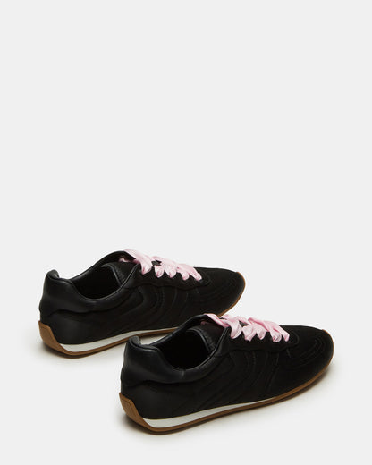 ABBI Black Satin Low-Top Lace-Up Women's Sneaker - Steve Madden