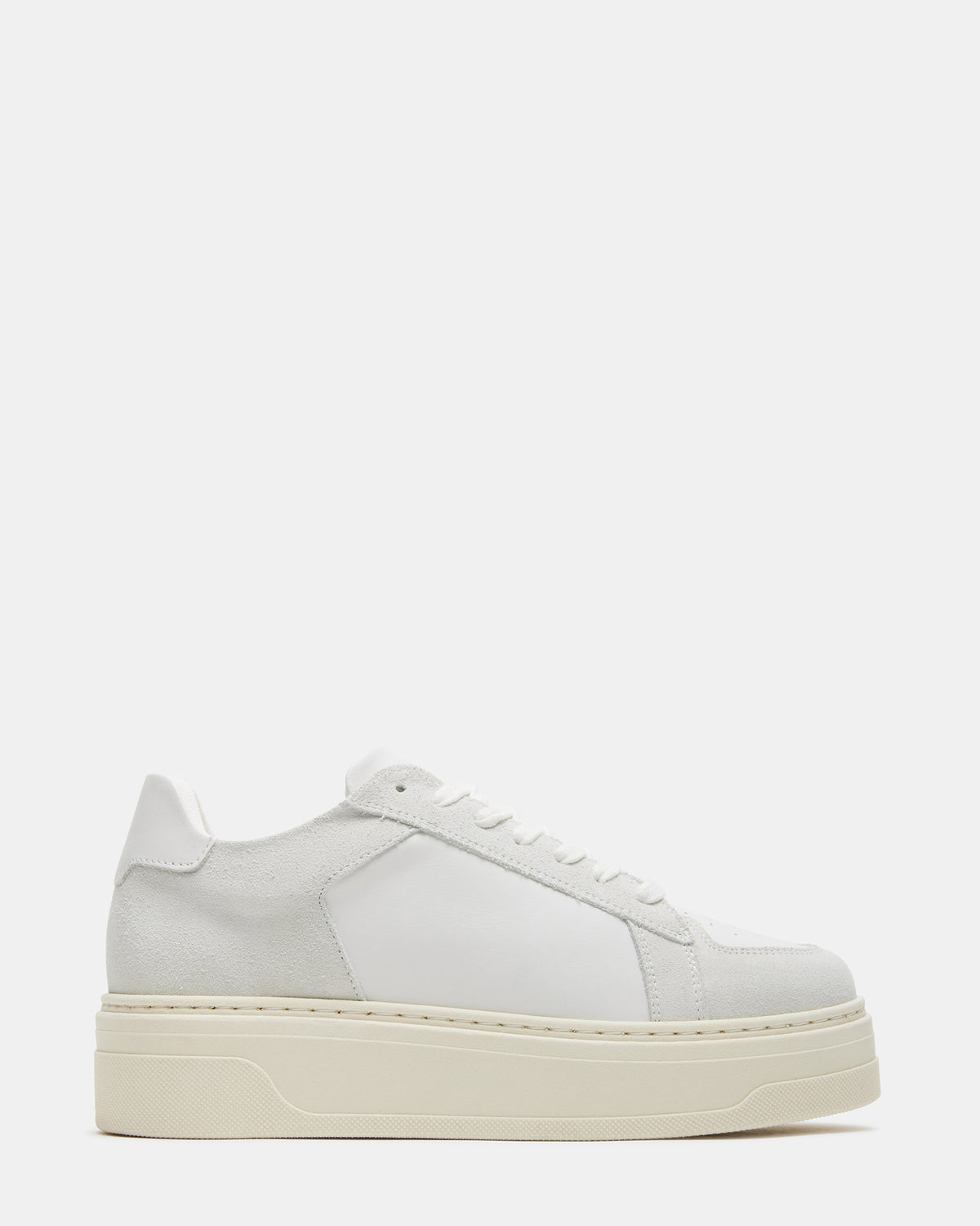 DOMINO White Leather Tonal Platform Sneaker | Women's Sneakers - Steve Madden