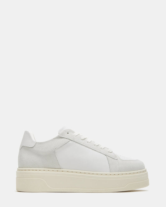 DOMINO White Leather Tonal Platform Sneaker | Women's Sneakers - Steve Madden