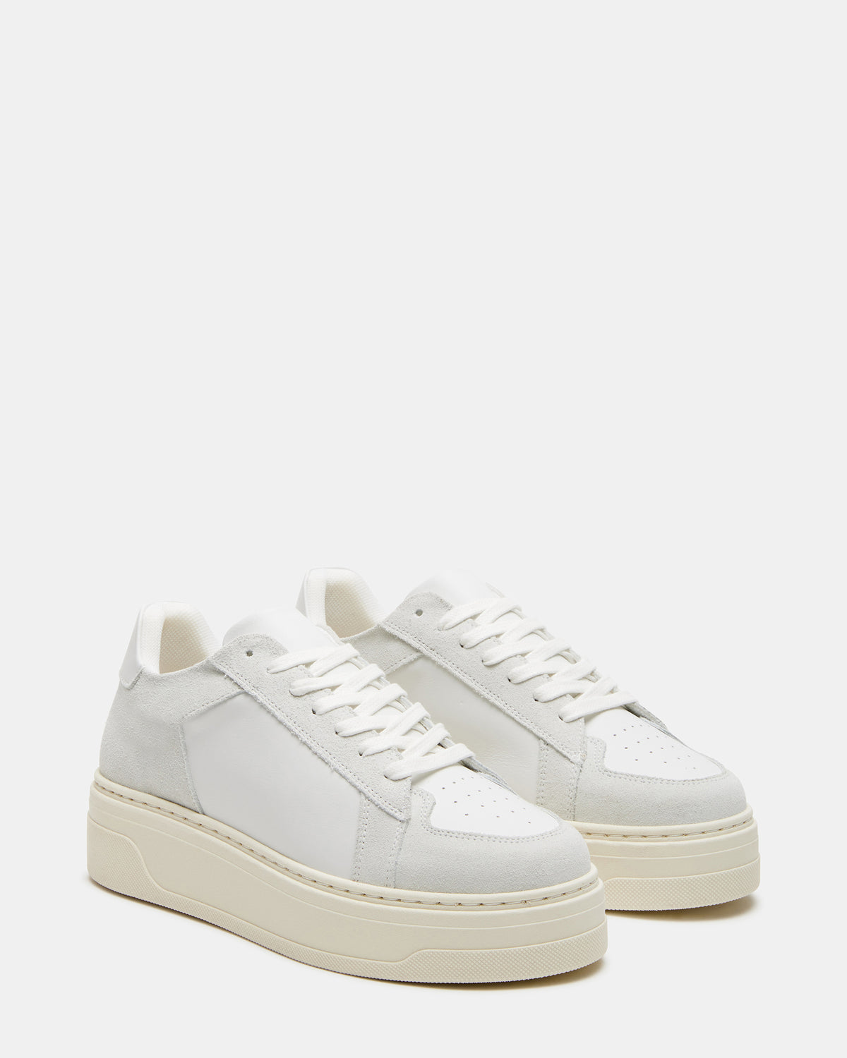 DOMINO White Leather Tonal Platform Sneaker | Women's Sneakers - Steve Madden