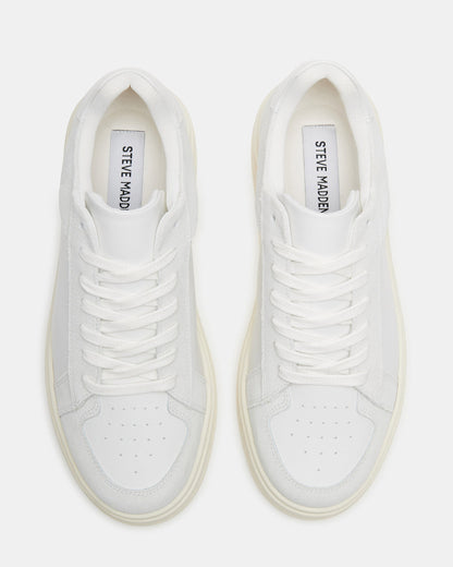 DOMINO White Leather Tonal Platform Sneaker | Women's Sneakers - Steve Madden