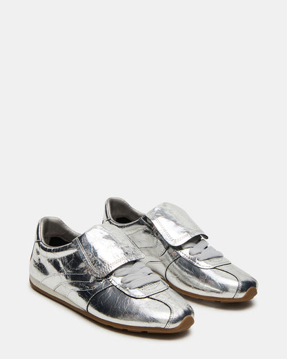 MOBILITY SIlver Leather Women's Low-Top Lace-Up Sneaker - Steve Madden