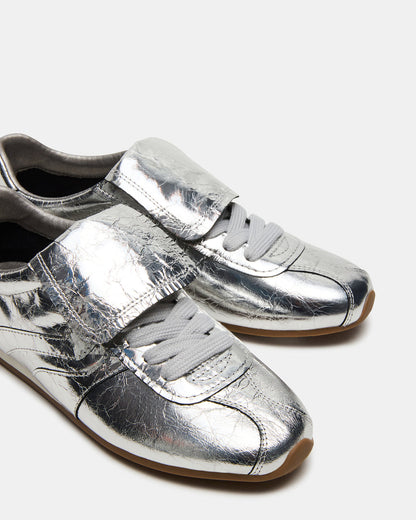 MOBILITY SIlver Leather Women's Low-Top Lace-Up Sneaker - Steve Madden