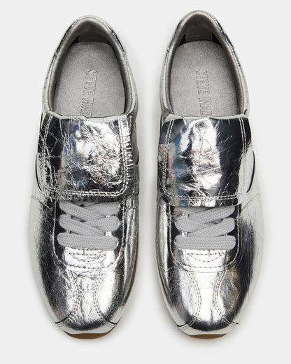 MOBILITY SIlver Leather Women's Low-Top Lace-Up Sneaker - Steve Madden