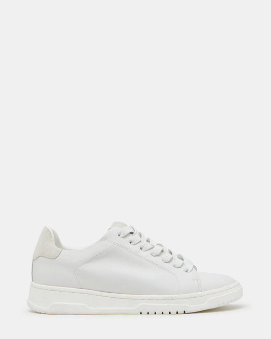 ELSIN White Leather Women's Low-Top Lace-Up Sneaker - Steve Madden