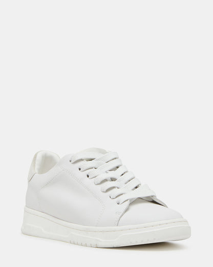 ELSIN White Leather Women's Low-Top Lace-Up Sneaker - Steve Madden
