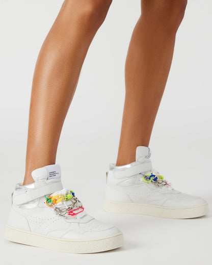 EMILEE White Leather High Top Lace Up Sneaker | Women's Sneakers - Steve Madden