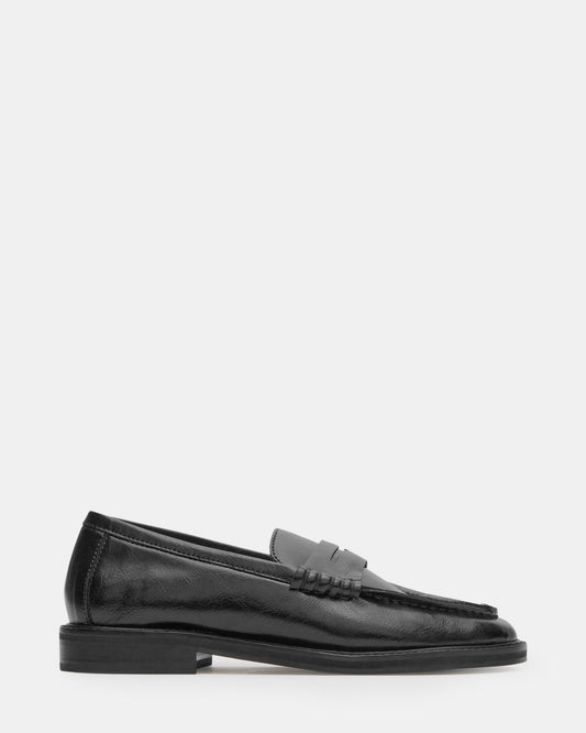 MADISON Black Leather Women's Penny Loafer - Steve Madden