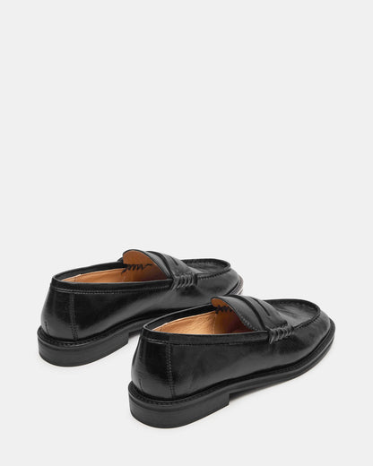 MADISON Black Leather Women's Penny Loafer - Steve Madden
