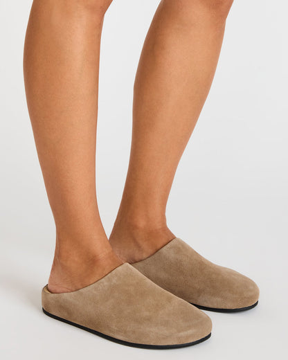 FERN Taupe Suede Mule Slip-On Round-Toe Women's Flat - Steve Madden