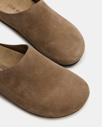 FERN Taupe Suede Mule Slip-On Round-Toe Women's Flat - Steve Madden