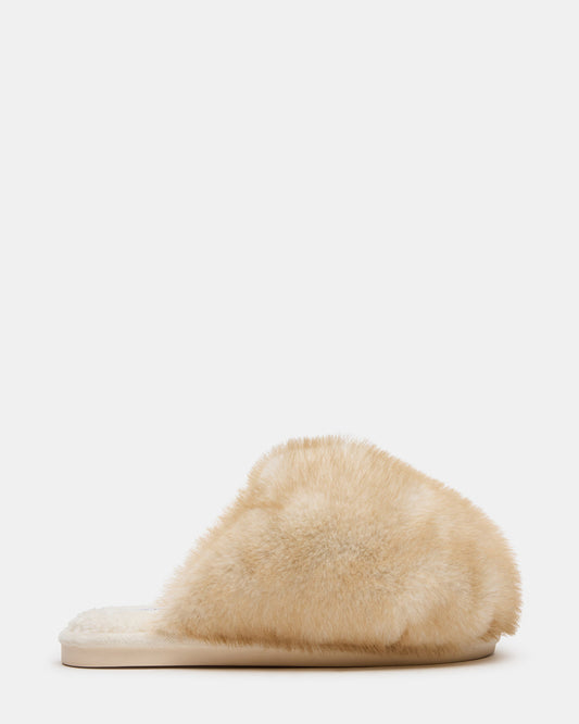 POOF Natural Slip-On Faux Fur Mule Women's Flat - Steve Madden