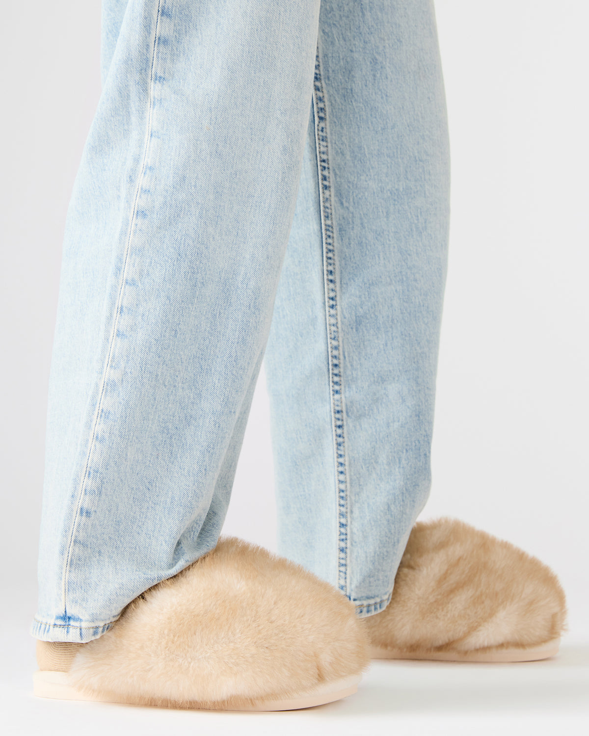 POOF Natural Slip-On Faux Fur Mule Women's Flat - Steve Madden