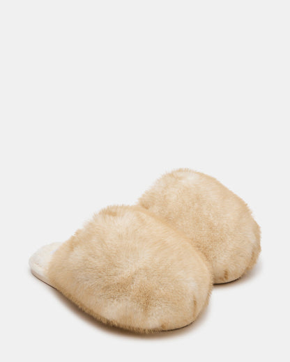 POOF Natural Slip-On Faux Fur Mule Women's Flat - Steve Madden