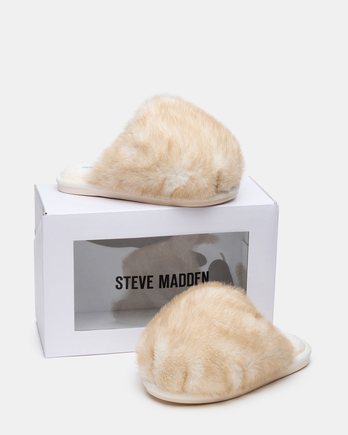 POOF Natural Slip-On Faux Fur Mule Women's Flat - Steve Madden