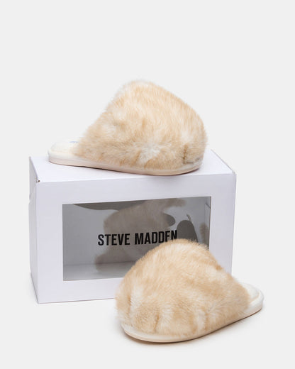 POOF Natural Slip-On Faux Fur Mule Women's Flat - Steve Madden