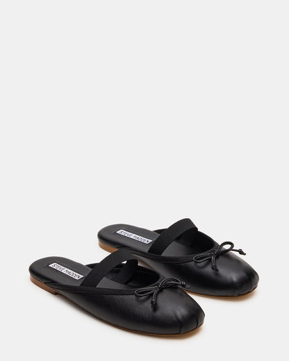 CUTESY Black Leather Slip-On Ballet Mule Women's Flat - Steve Madden