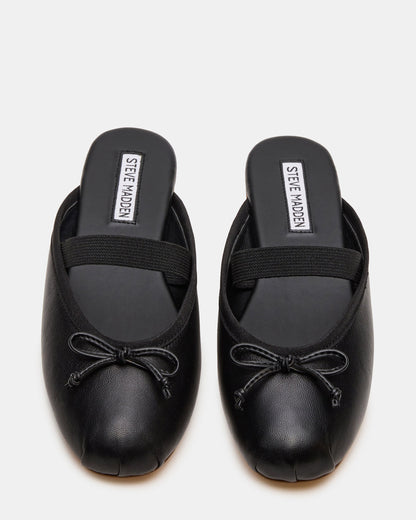 CUTESY Black Leather Slip-On Ballet Mule Women's Flat - Steve Madden