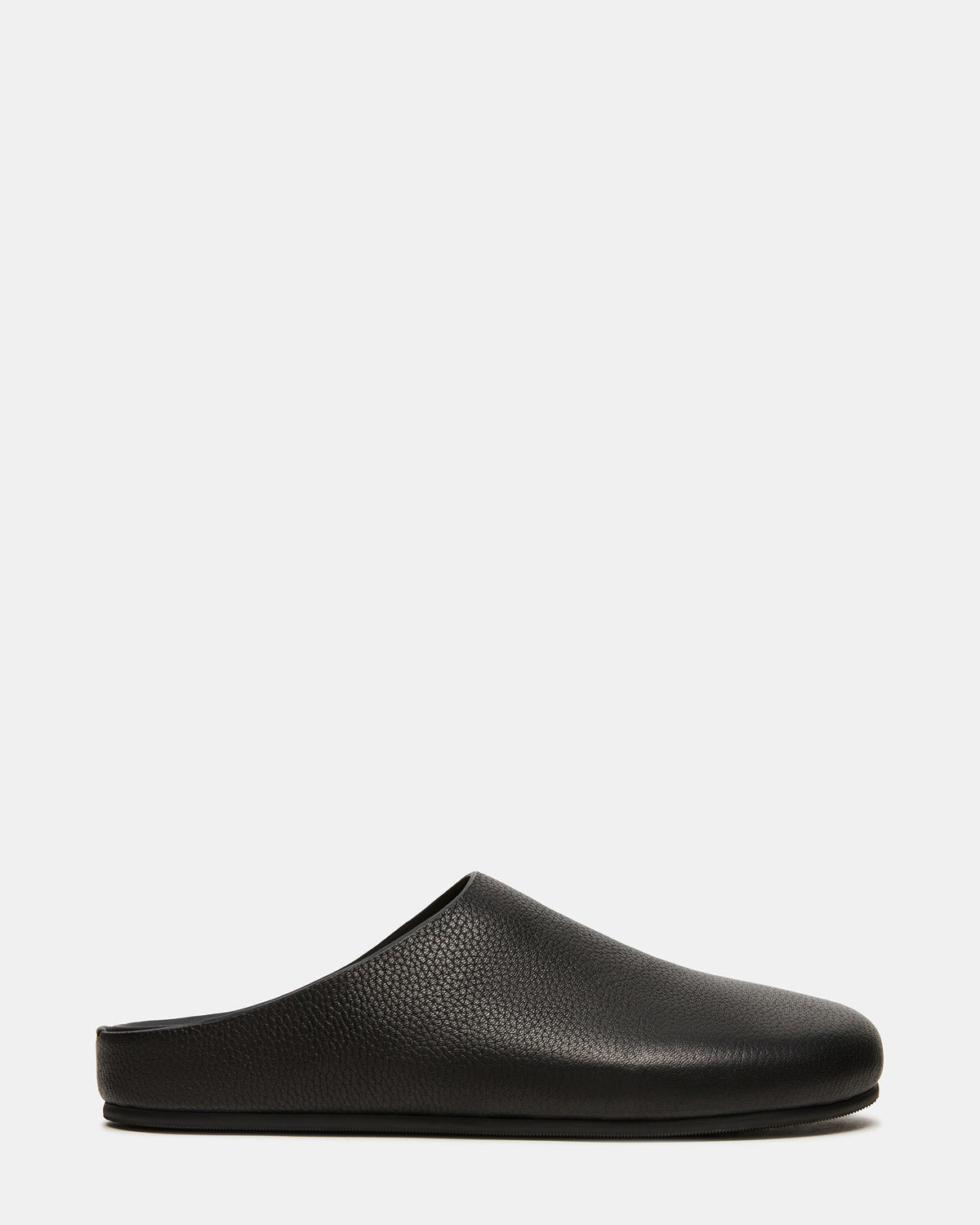 FERN Black Leather Mule Slip-On Round-Toe Women's Flat - Steve Madden
