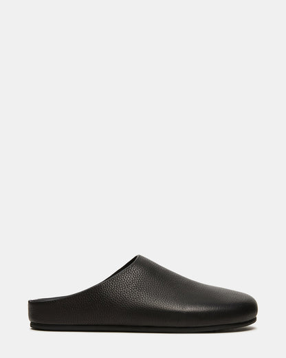 FERN Black Leather Mule Slip-On Round-Toe Women's Flat - Steve Madden