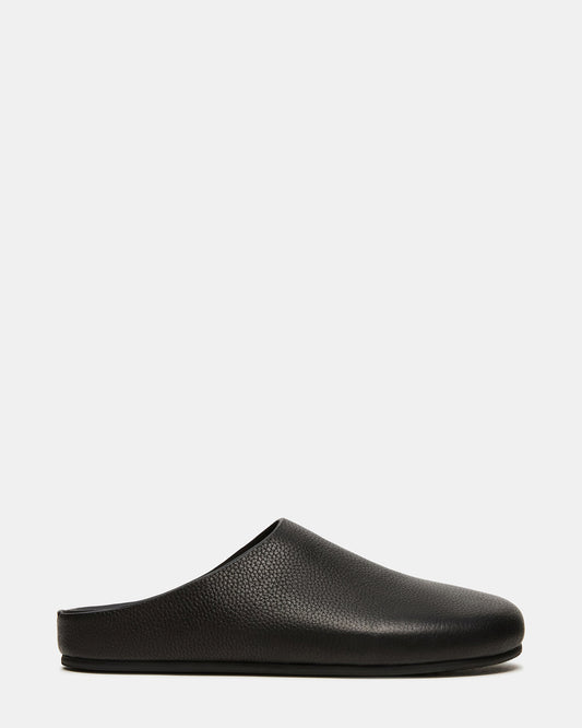 FERN Black Leather Mule Slip-On Round-Toe Women's Flat - Steve Madden