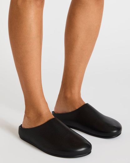 FERN Black Leather Mule Slip-On Round-Toe Women's Flat - Steve Madden