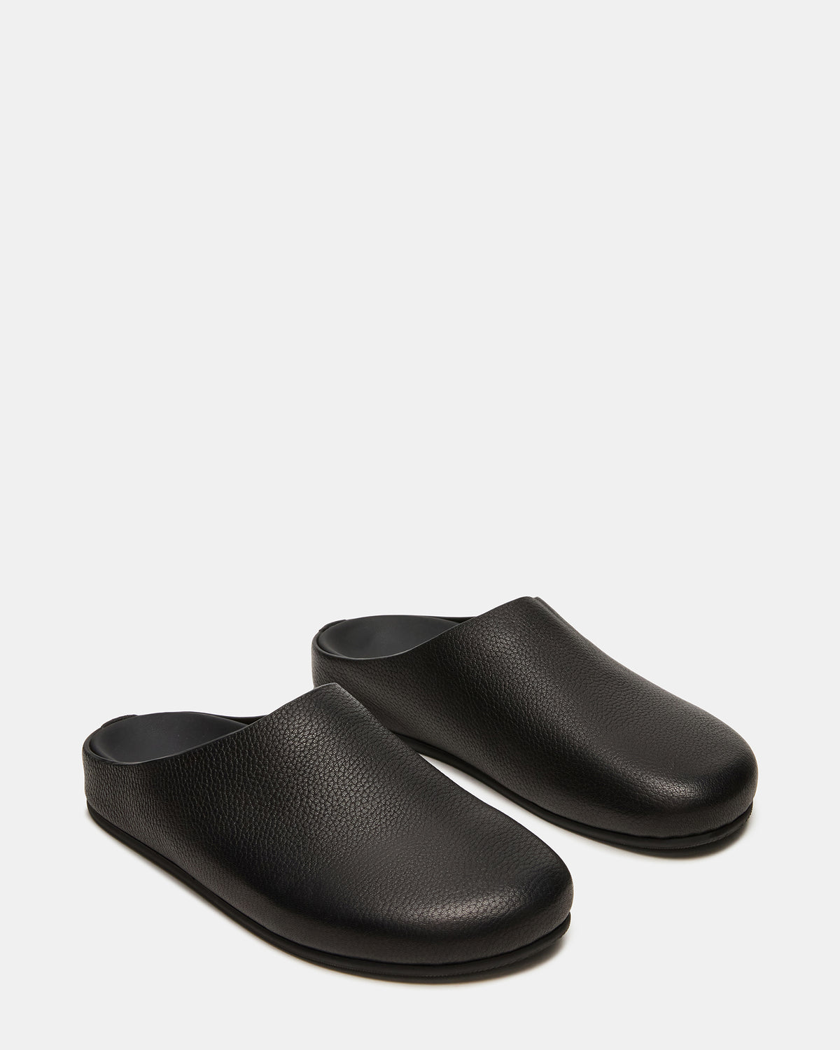 FERN Black Leather Mule Slip-On Round-Toe Women's Flat - Steve Madden