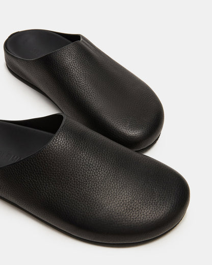FERN Black Leather Mule Slip-On Round-Toe Women's Flat - Steve Madden