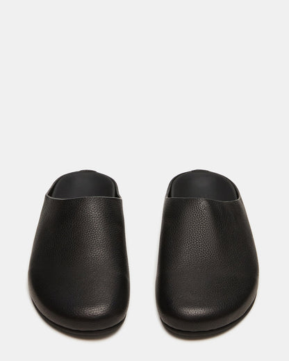 FERN Black Leather Mule Slip-On Round-Toe Women's Flat - Steve Madden