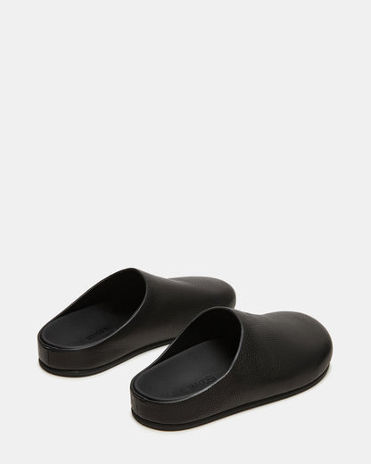 FERN Black Leather Mule Slip-On Round-Toe Women's Flat - Steve Madden