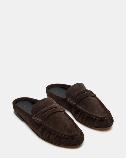 RAFE Chocolate Brown Suede Slip-On Mule Women's Flat - Steve Madden