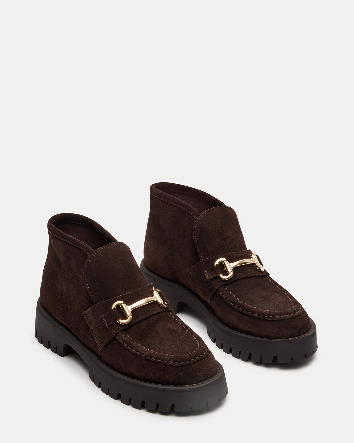 LEON Chocolate Brown Suede Platform Lug Sole Women's Loafer - Steve Madden