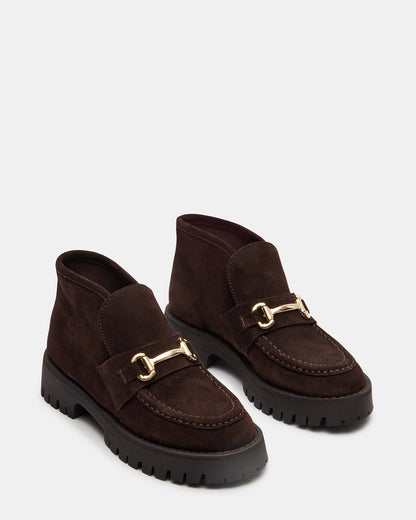 LEON Chocolate Brown Suede Platform Lug Sole Women's Loafer - Steve Madden