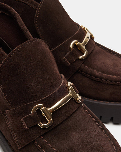 LEON Chocolate Brown Suede Platform Lug Sole Women's Loafer - Steve Madden