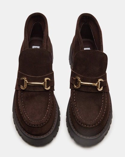 LEON Chocolate Brown Suede Platform Lug Sole Women's Loafer - Steve Madden