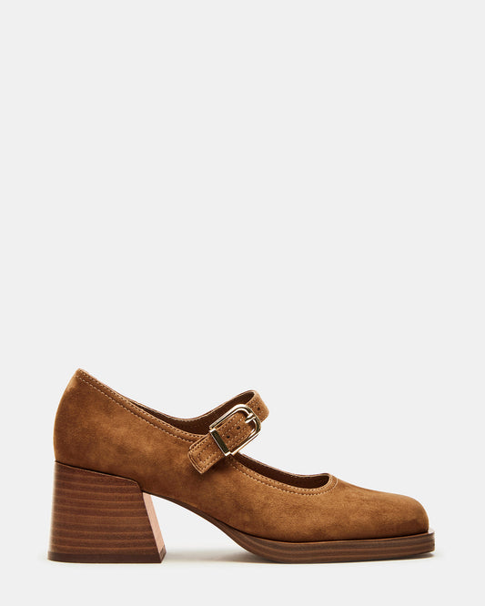 LISBON Chestnut Suede Square-Toe Mary Jane Women's Loafer - Steve Madden