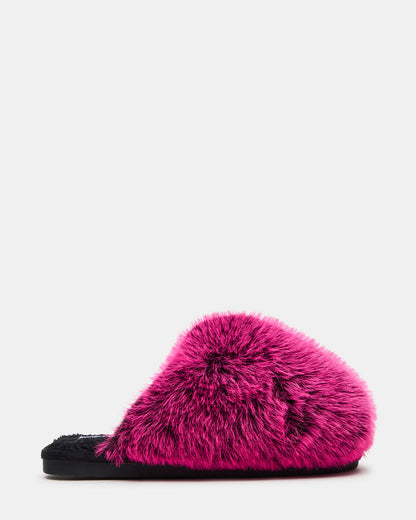 POOF Fushia Slip-On Faux Fur Mule Women's Flat - Steve Madden