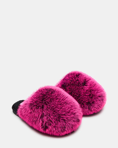 POOF Fushia Slip-On Faux Fur Mule Women's Flat - Steve Madden