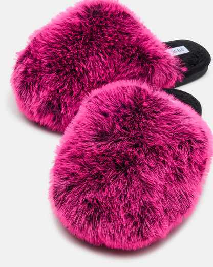 POOF Fushia Slip-On Faux Fur Mule Women's Flat - Steve Madden