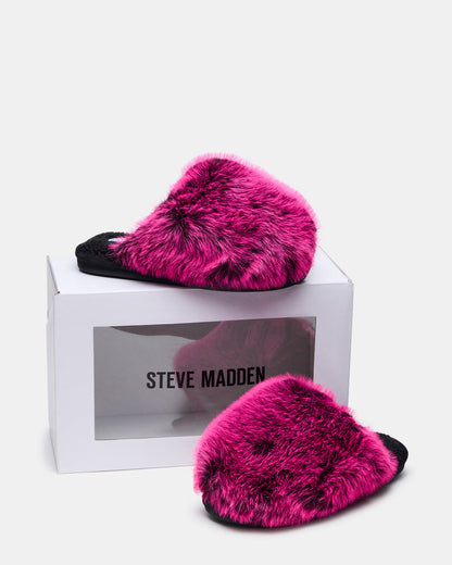 POOF Fushia Slip-On Faux Fur Mule Women's Flat - Steve Madden
