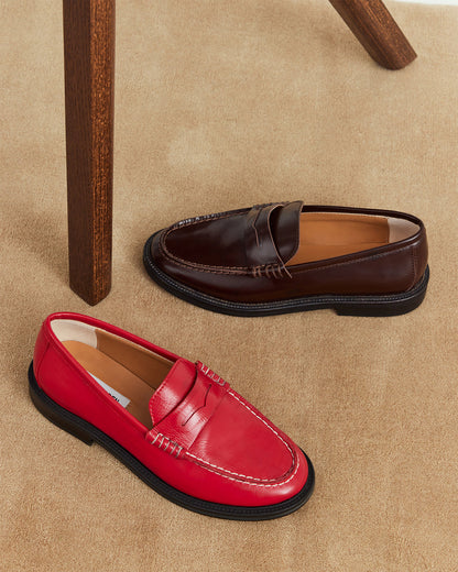 MADISON Burgundy Box Leather Women's Penny Loafer - Steve Madden